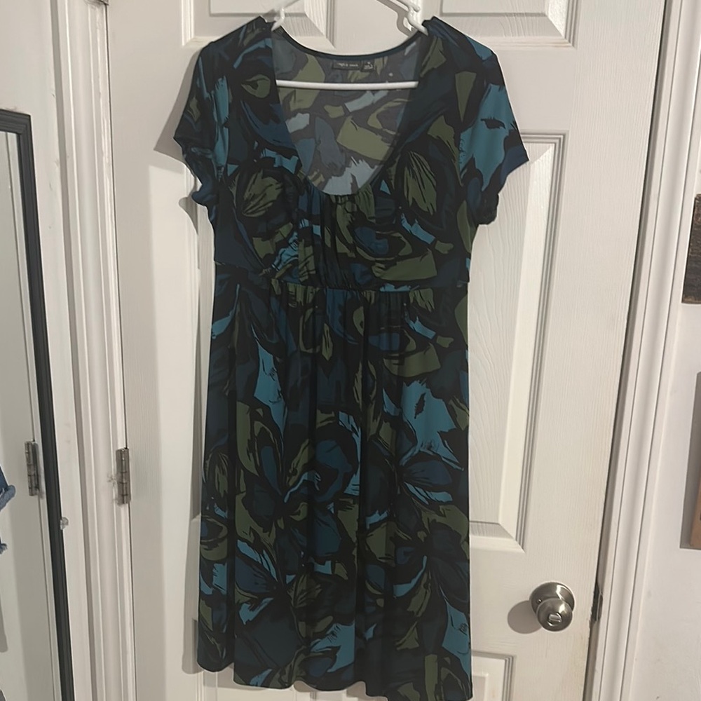 Apt. 9 Blue and Black Midi Sundress with Flutter Sleeves